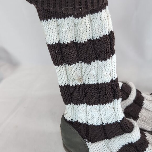 UGG Australia Striped Knit Sock Boots Brown Cream White Women US 7 Leather 5822 - Picture 7 of 15